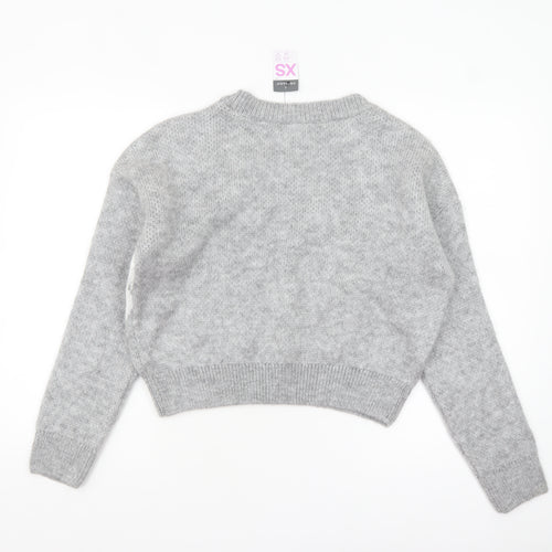 Primark Women’s Grey Argyle Knit Crew Neck Jumper XS