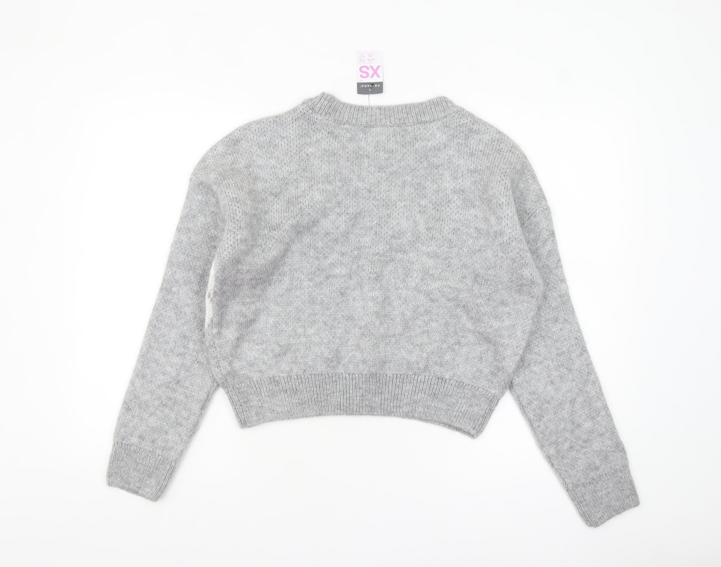 Primark Women’s Grey Argyle Knit Crew Neck Jumper XS