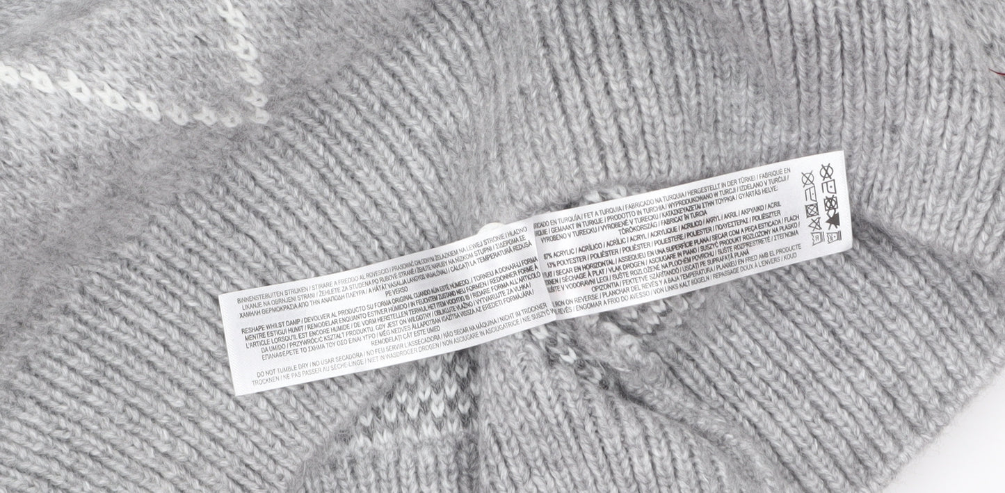 Primark Women’s Grey Argyle Knit Crew Neck Jumper XS
