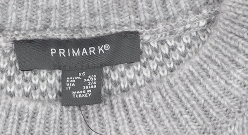 Primark Women’s Grey Argyle Knit Crew Neck Jumper XS