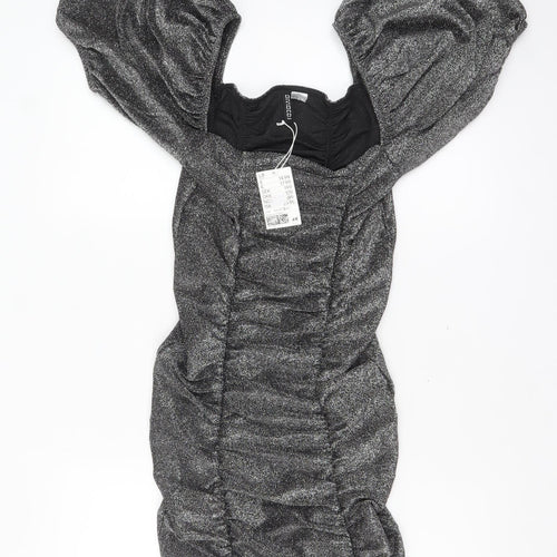 H&M Women’s Silver Bodycon Puff Sleeve Party Dress Size S