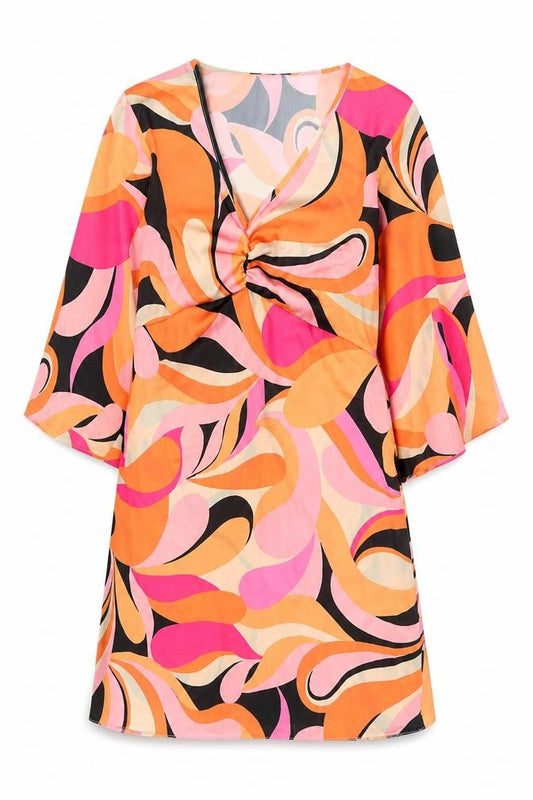 Front view of New Look Women's Multicoloured, size 8, Retro Wrap Mini Dress