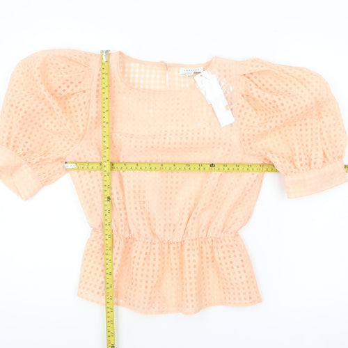 Topshop Women’s Peach Check Puff Sleeve Tunic Blouse UK 6