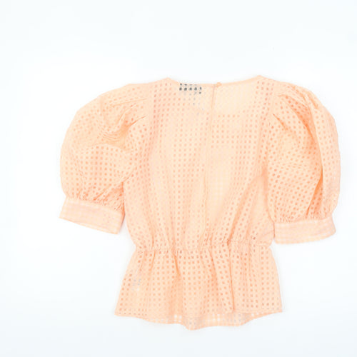 Topshop Women’s Peach Check Puff Sleeve Tunic Blouse UK 6