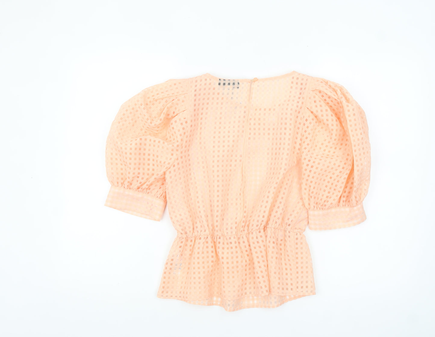 Topshop Women’s Peach Check Puff Sleeve Tunic Blouse UK 6