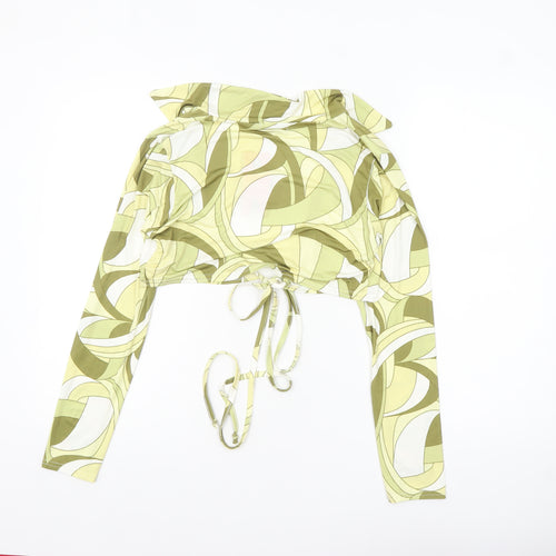 Boohoo Women's Green Geometric Cropped Tie Blouse UK 12