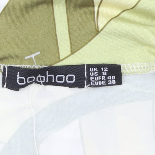 Boohoo Women's Green Geometric Cropped Tie Blouse UK 12
