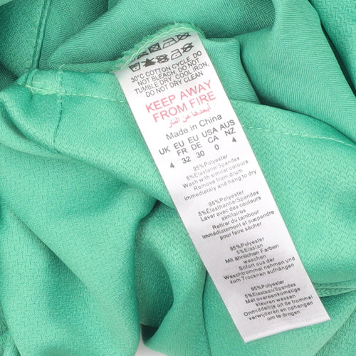PrettyLittleThing Women’s Green Cropped Long Sleeve V-Neck Blouse UK 4