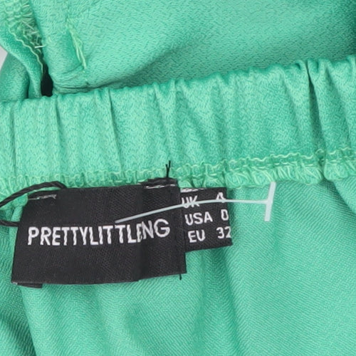 PrettyLittleThing Women’s Green Cropped Long Sleeve V-Neck Blouse UK 4