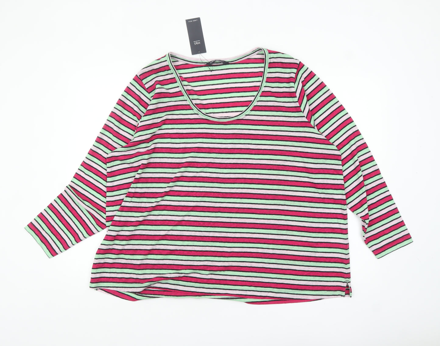 Marks and Spencer Womens Multicoloured Striped Relaxed Fit Long Sleeve T-Shirt Size 22