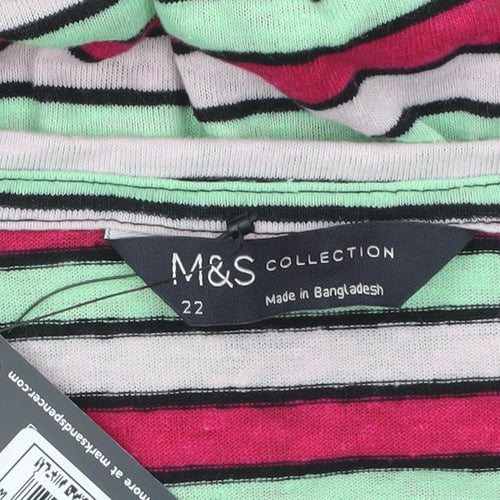 Marks and Spencer Womens Multicoloured Striped Relaxed Fit Long Sleeve T-Shirt Size 22