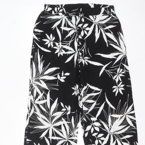 Bonmarché Womens Black White Floral Cropped Viscose Trousers Size 14