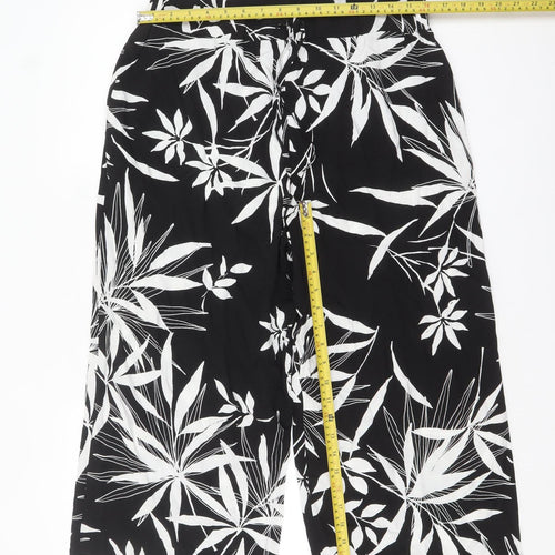 Bonmarché Womens Black White Floral Cropped Viscose Trousers Size 14