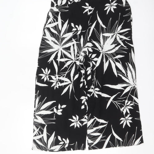 Bonmarché Womens Black White Floral Cropped Viscose Trousers Size 14