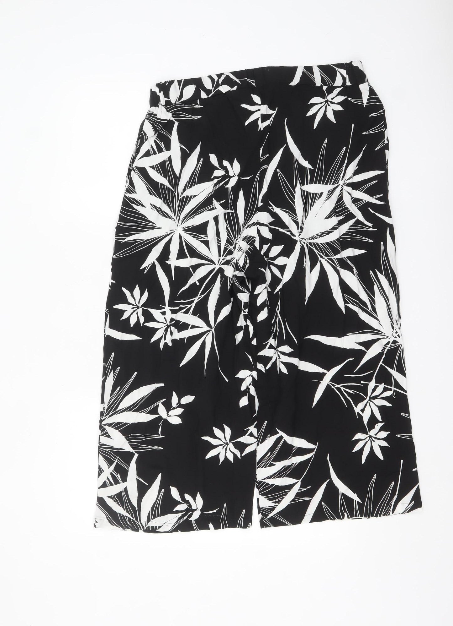 Bonmarché Womens Black White Floral Cropped Viscose Trousers Size 14