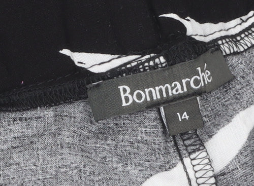 Bonmarché Womens Black White Floral Cropped Viscose Trousers Size 14