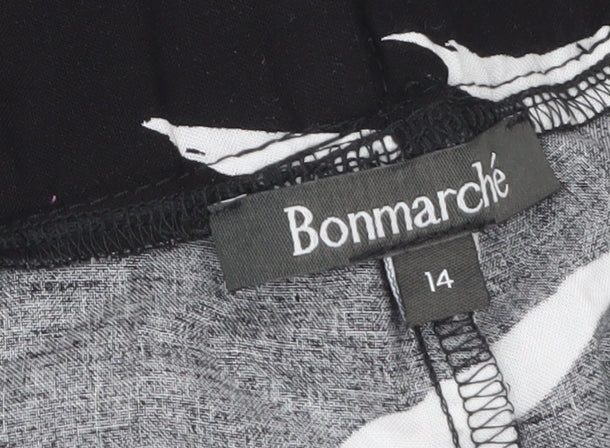 Bonmarché Womens Black White Floral Cropped Viscose Trousers Size 14
