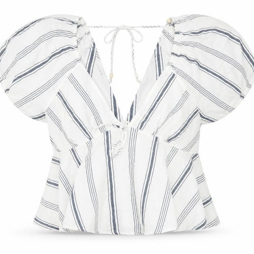 New Look Women White Striped Cotton Cropped Blouse Size 14
