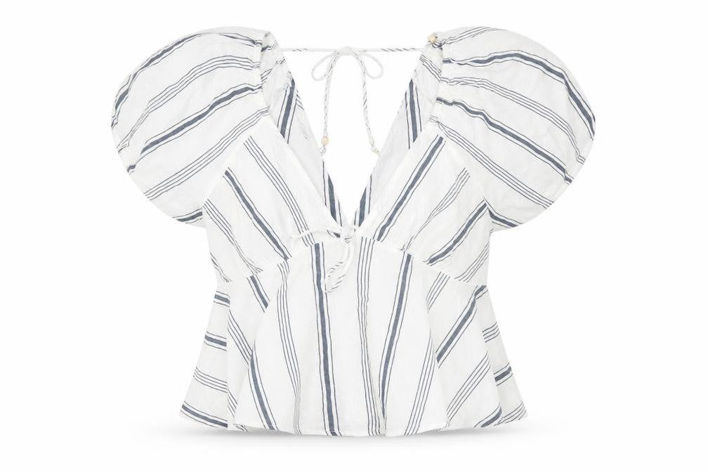 New Look Women White Striped Cotton Cropped Blouse Size 14