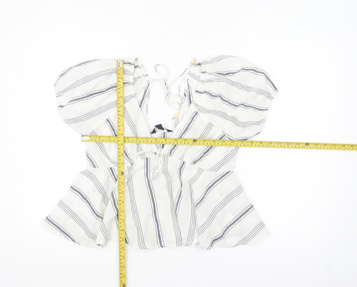 New Look Women White Striped Cotton Cropped Blouse Size 14