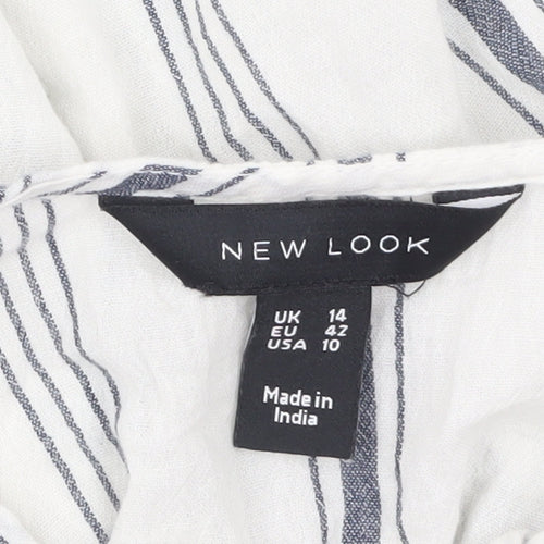 New Look Women White Striped Cotton Cropped Blouse Size 14