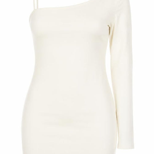 Zara Women Ivory One Shoulder Bodycon Dress Size L