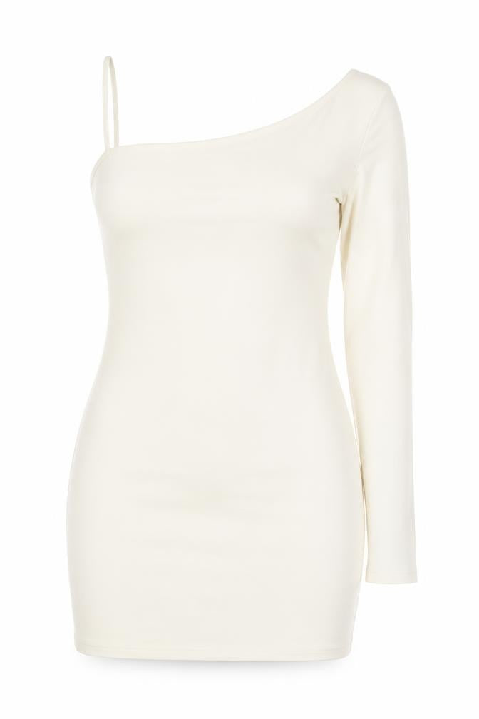 Zara Women Ivory One Shoulder Bodycon Dress Size L