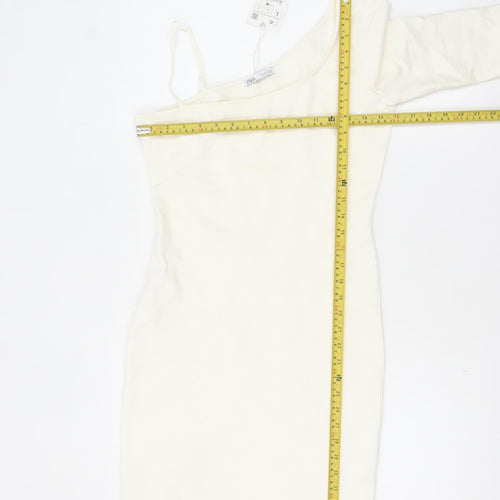 Zara Women Ivory One Shoulder Bodycon Dress Size L