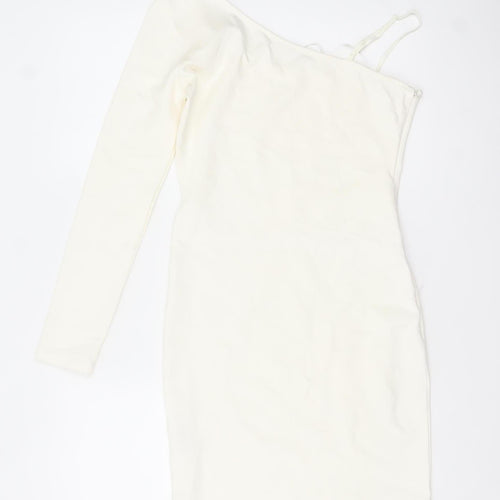 Zara Women Ivory One Shoulder Bodycon Dress Size L
