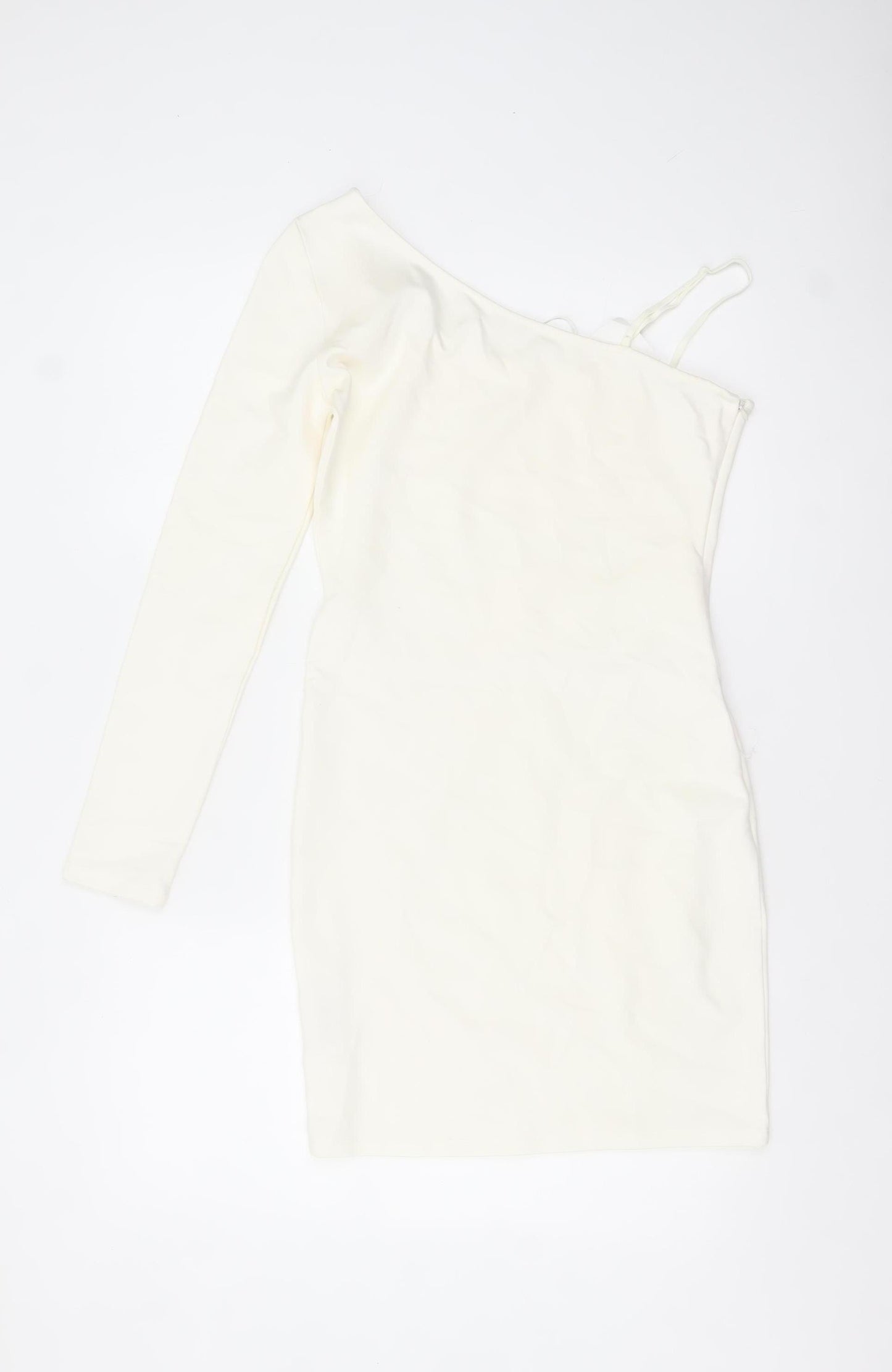 Zara Women Ivory One Shoulder Bodycon Dress Size L