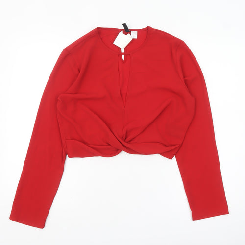 H&M Divided Women’s Red Cropped Twist Front Blouse Size 14