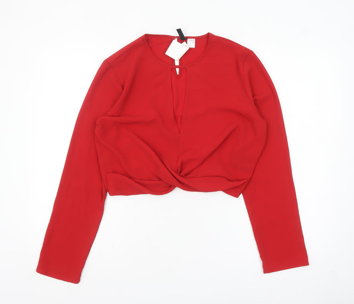 H&M Divided Women’s Red Cropped Twist Front Blouse Size 14