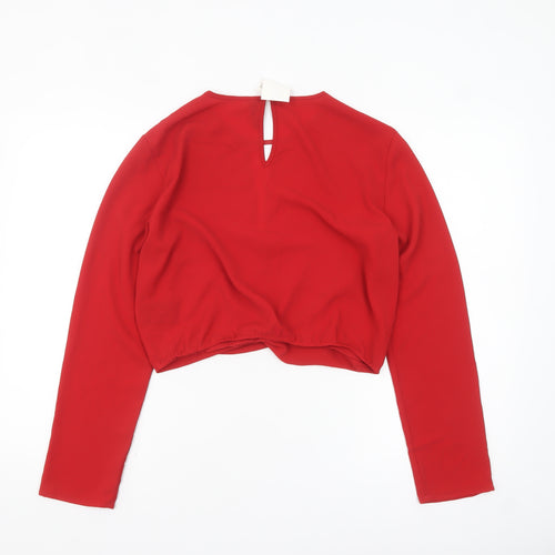 H&M Divided Women’s Red Cropped Twist Front Blouse Size 14