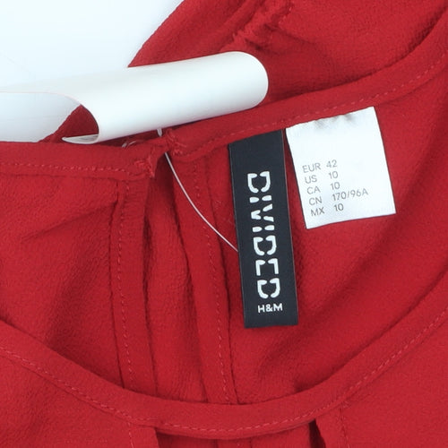 H&M Divided Women’s Red Cropped Twist Front Blouse Size 14