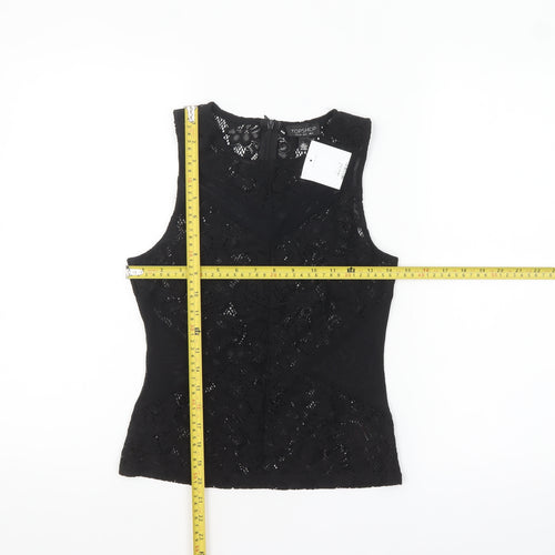Topshop Women's Black Lace Sleeveless Blouse UK 6 Elegant Zip Back
