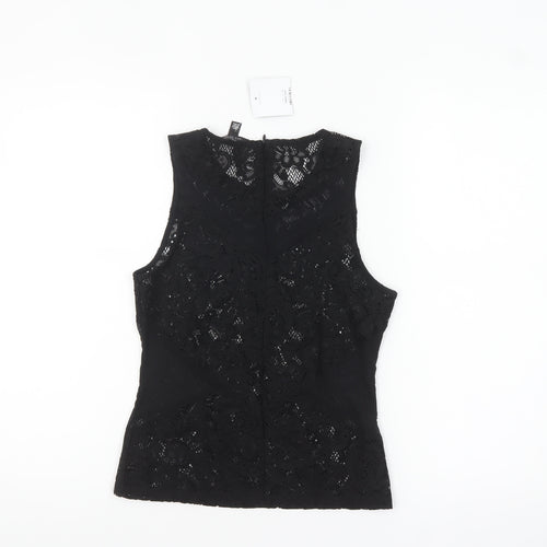 Topshop Women's Black Lace Sleeveless Blouse UK 6 Elegant Zip Back