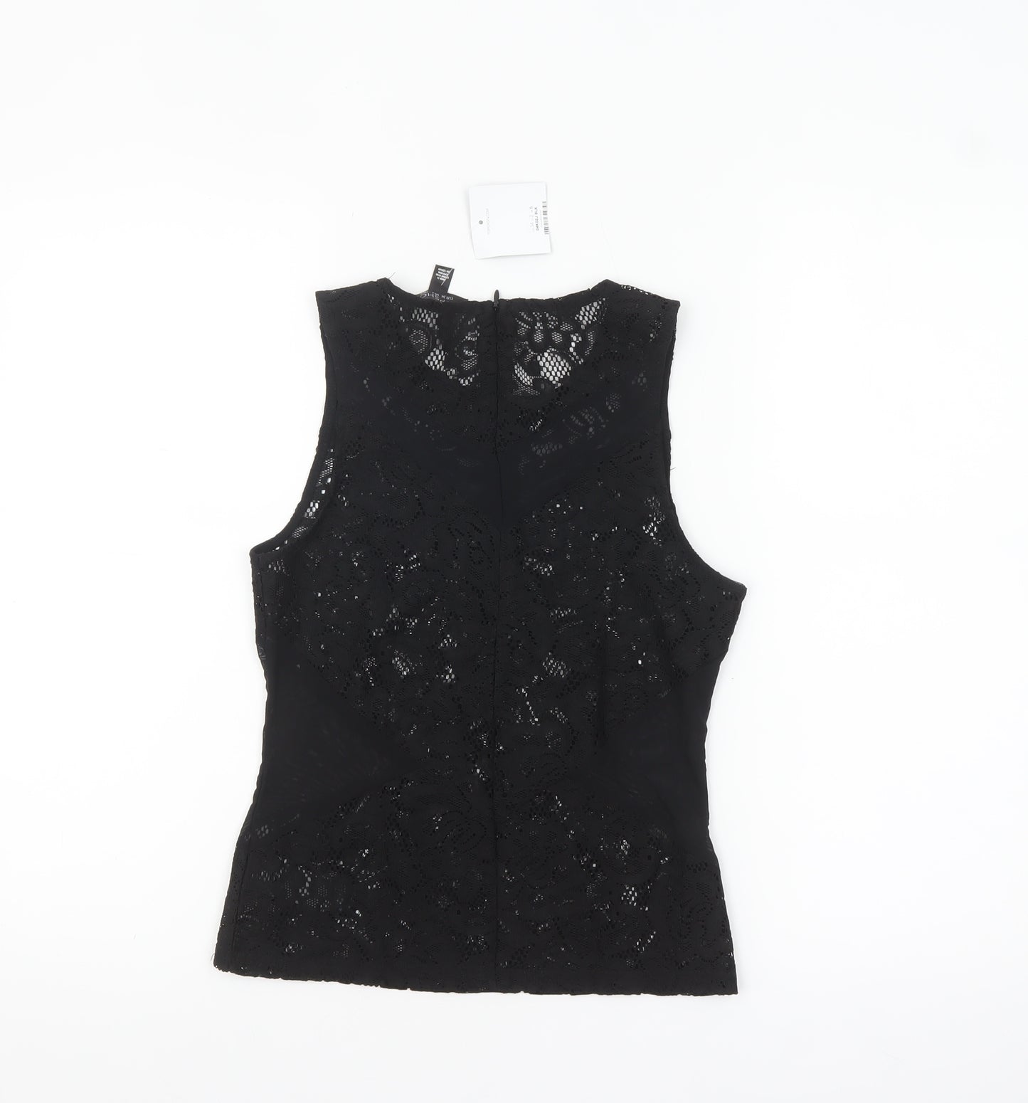 Topshop Women's Black Lace Sleeveless Blouse UK 6 Elegant Zip Back