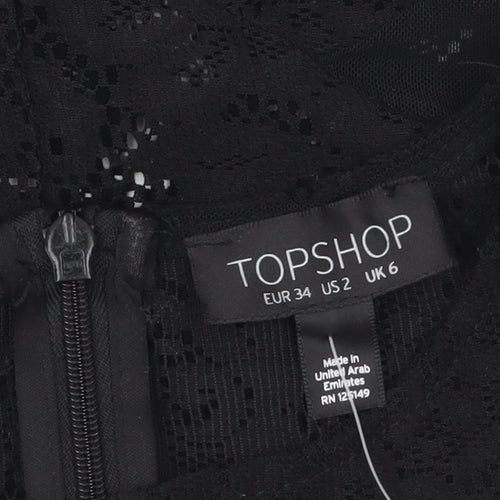 Topshop Women's Black Lace Sleeveless Blouse UK 6 Elegant Zip Back