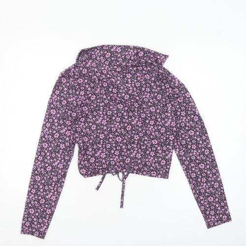 New Look Women’s Floral Collared Cropped Blouse Size 12 Black Pink