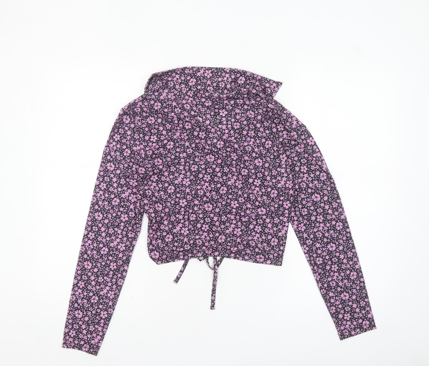 New Look Women’s Floral Collared Cropped Blouse Size 12 Black Pink
