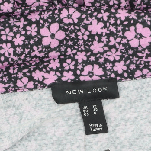 New Look Women’s Floral Collared Cropped Blouse Size 12 Black Pink