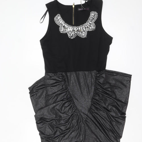 Boohoo Women's Black Size 14 Sleeveless Beaded Bodycon Party Dress
