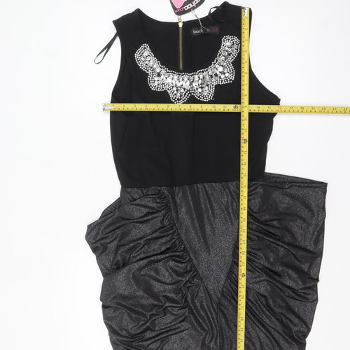Boohoo Women's Black Size 14 Sleeveless Beaded Bodycon Party Dress