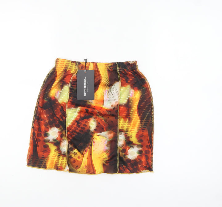 PrettyLittleThing Women's Multicoloured Size 8 Retro Pencil Short Skirt