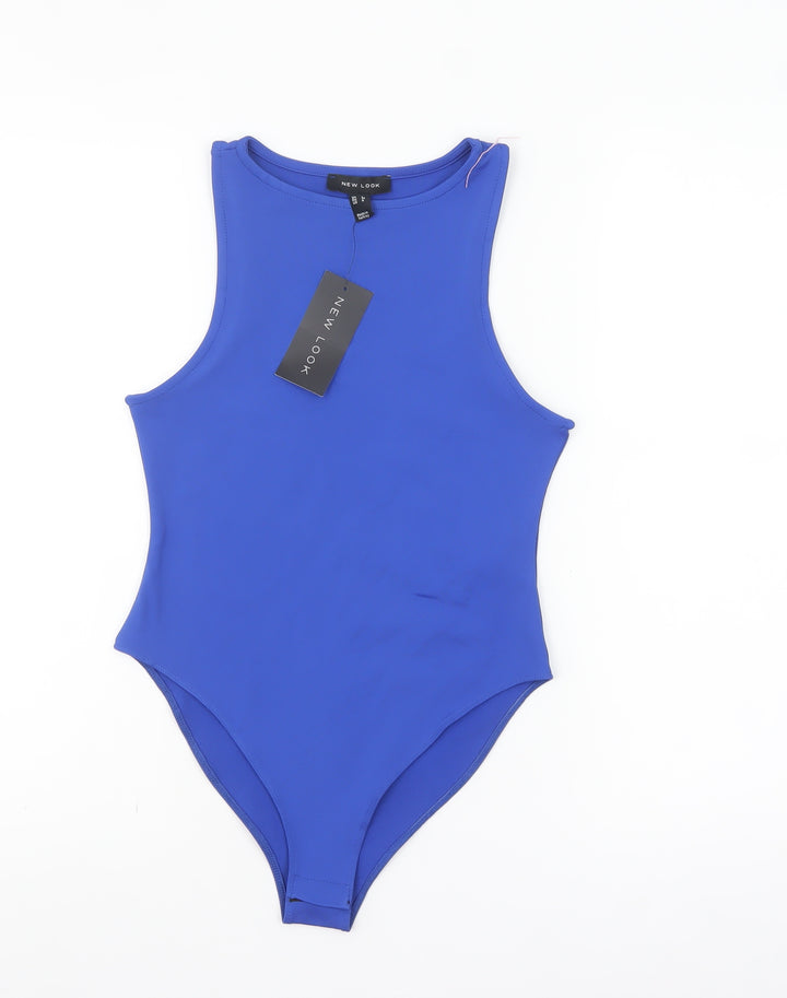 New Look Women Blue High Neck Sleeveless Bodysuit Size 8