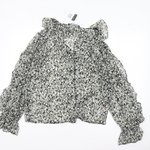 Primark Women’s Black Floral Chiffon Ruffle Blouse Size 18
