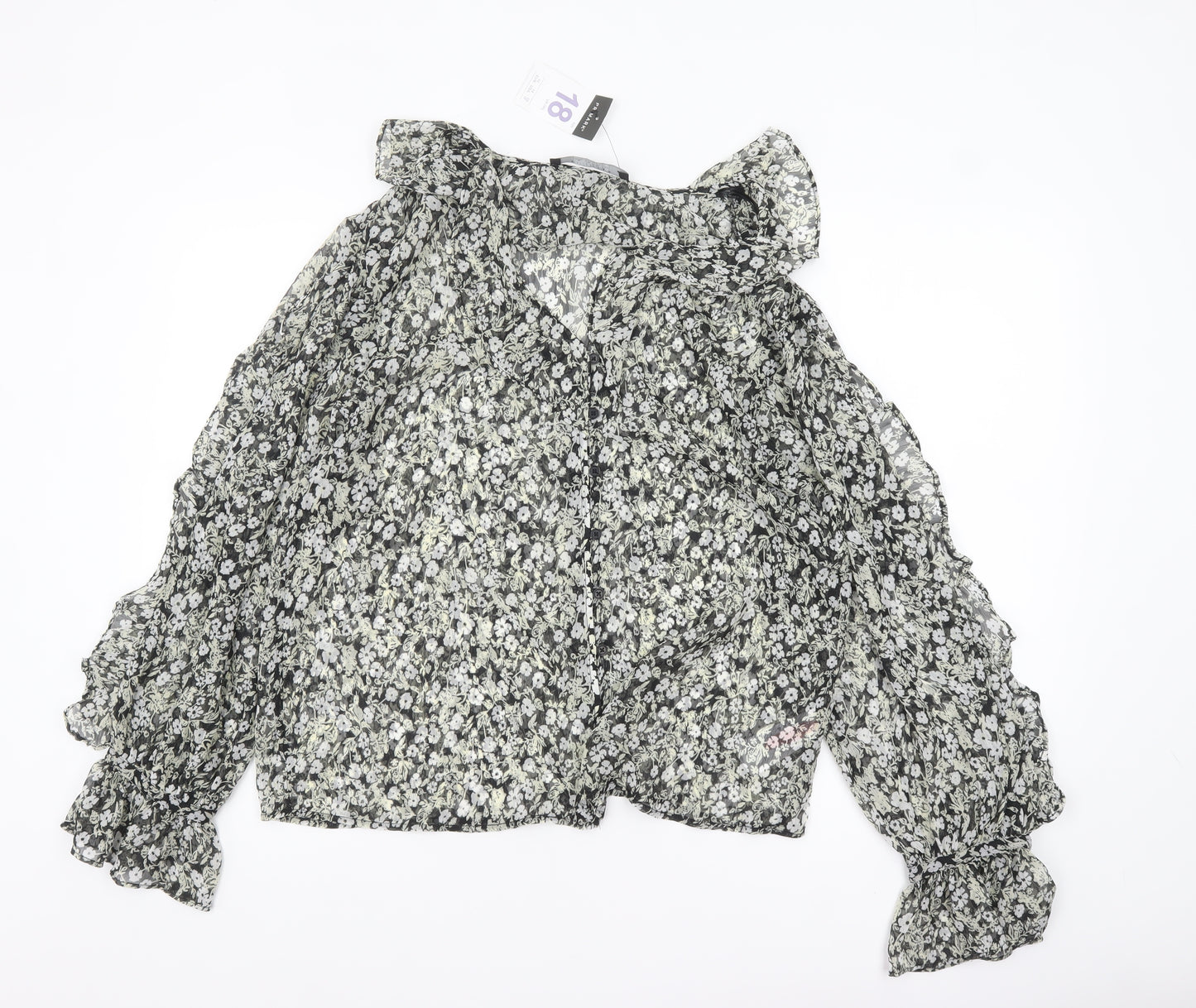Primark Women’s Black Floral Chiffon Ruffle Blouse Size 18