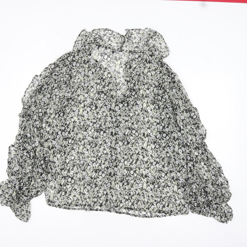 Primark Women’s Black Floral Chiffon Ruffle Blouse Size 18