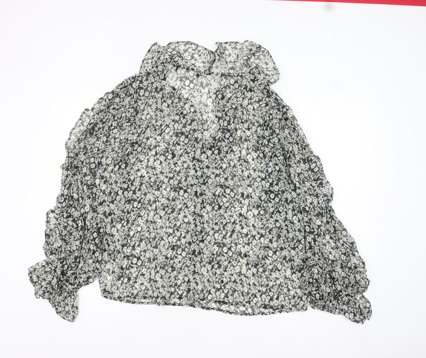 Primark Women’s Black Floral Chiffon Ruffle Blouse Size 18