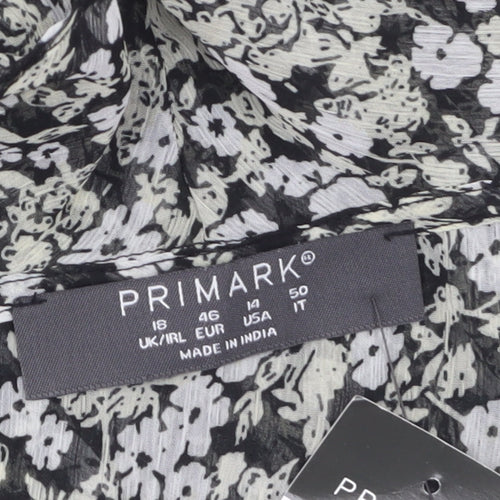 Primark Women’s Black Floral Chiffon Ruffle Blouse Size 18